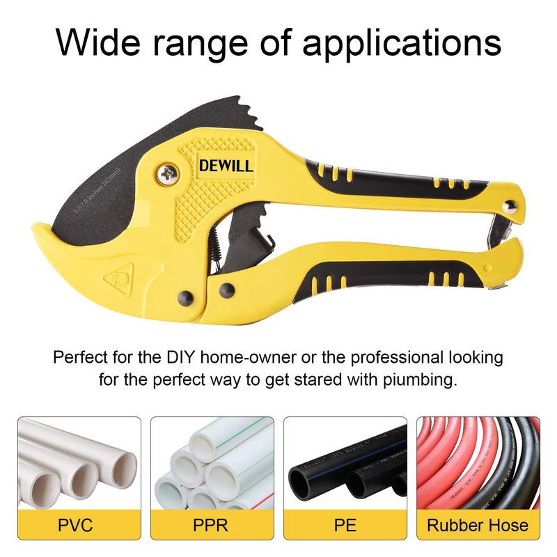DEWILL Ratchet-type Pipe and PVC Cutter, One-hand Fast Pipe Cutting Tool, for Cutting1-5/8 inch PVC PPR Plastic Hoses and Pipe, Suitable for Home Working and Plumber - Image 5